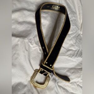 1980s Vintage Gold and Black Statement Buckle Elite Fresno, California Belt